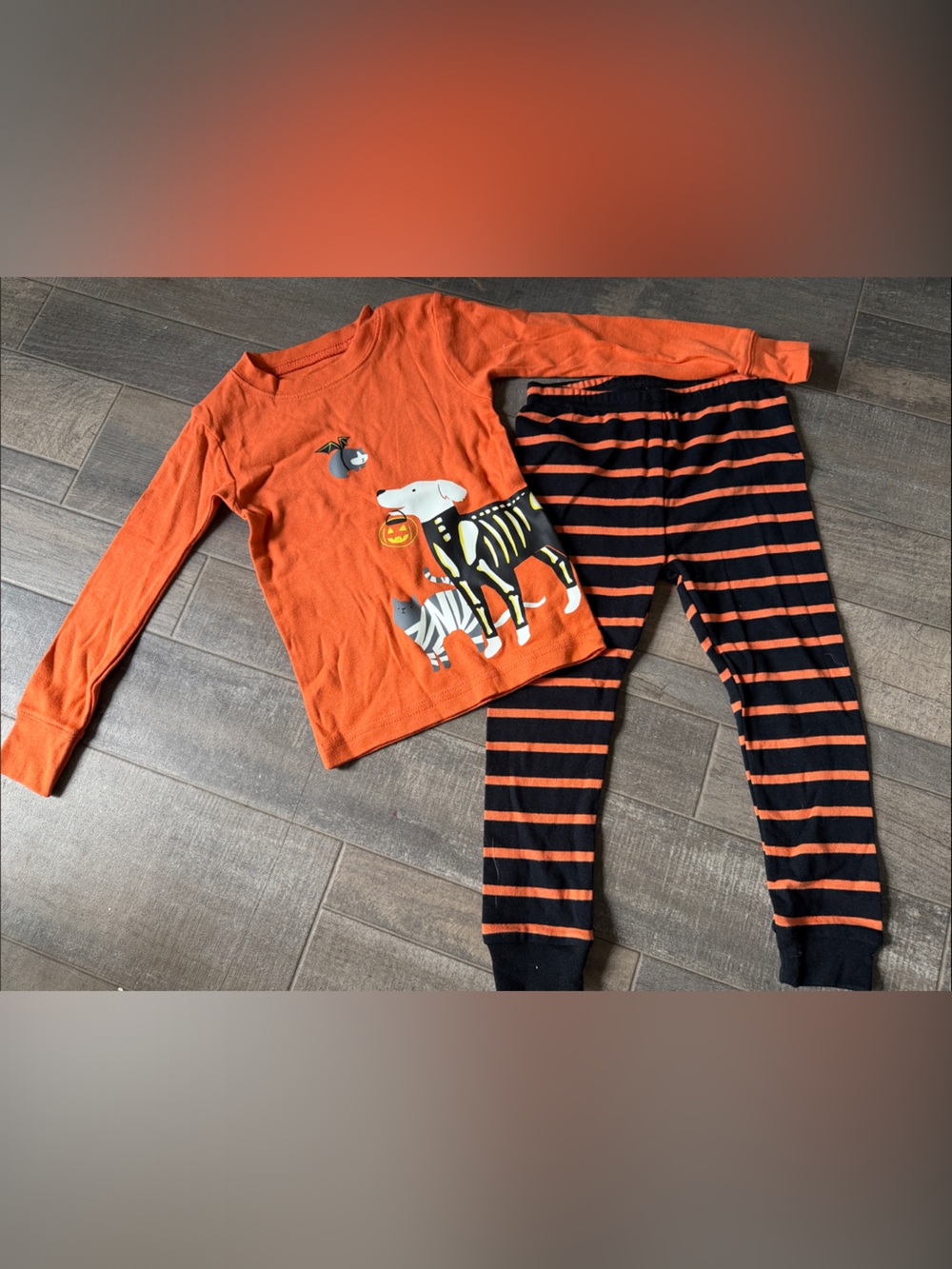 Carter's Orange & Black Skeleton Dog Halloween Pajama Set